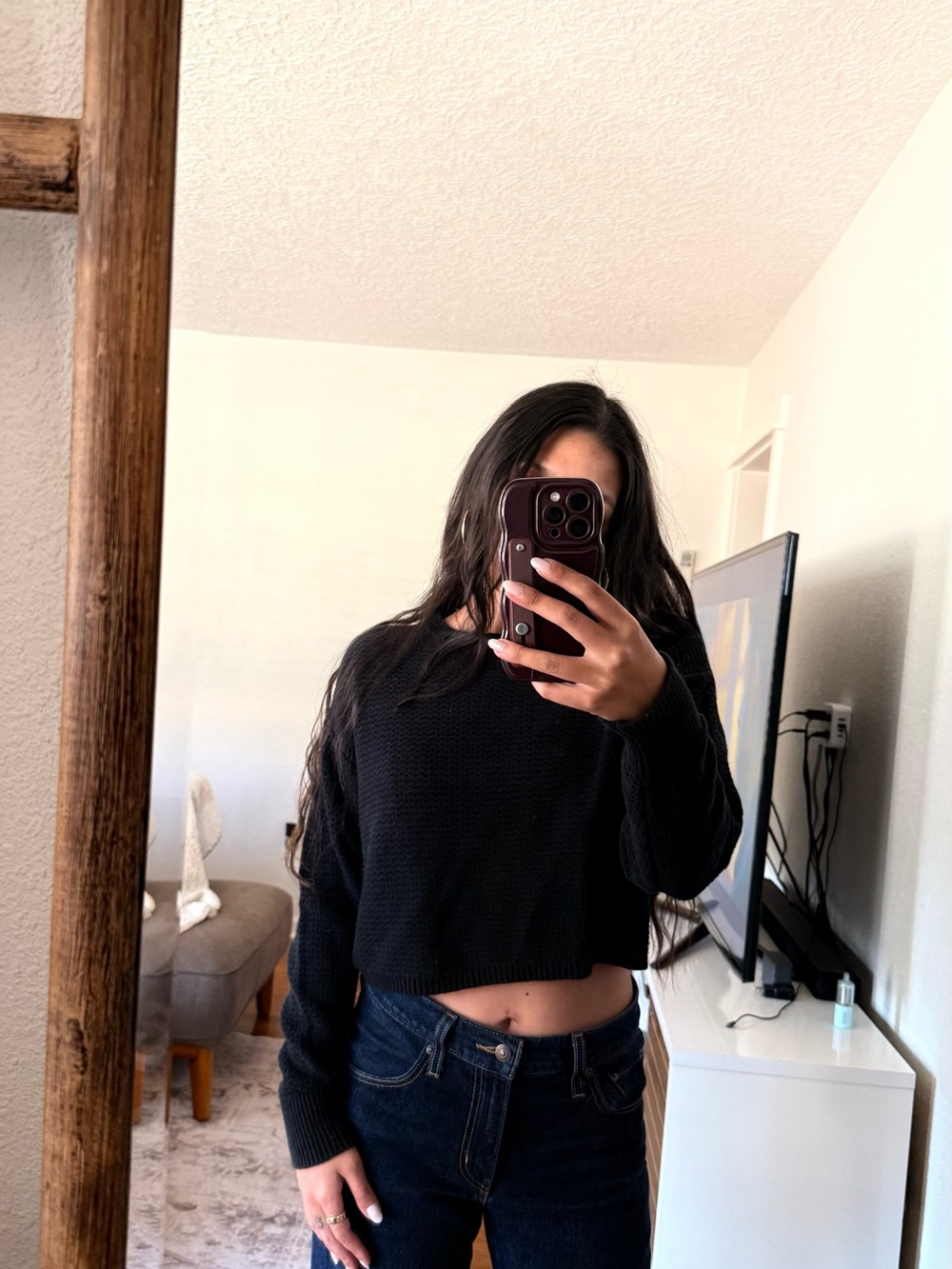 Abound Black Cropped Knit Sweater